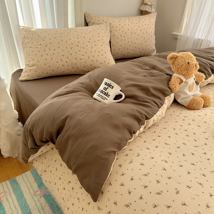 91家纺网 家纺一手货源 找家纺 瑞钰 2025新款甄选三层纱印花四件套 莫奈-咖