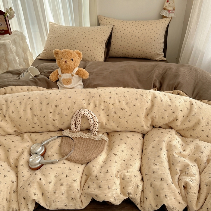 91家纺网 家纺一手货源 找家纺 瑞钰 2025新款甄选三层纱印花四件套 莫奈-咖