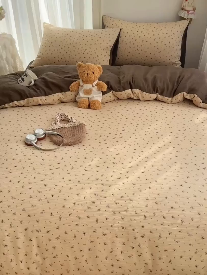 91家纺网 家纺一手货源 找家纺 瑞钰 2025新款甄选三层纱印花四件套 莫奈-咖