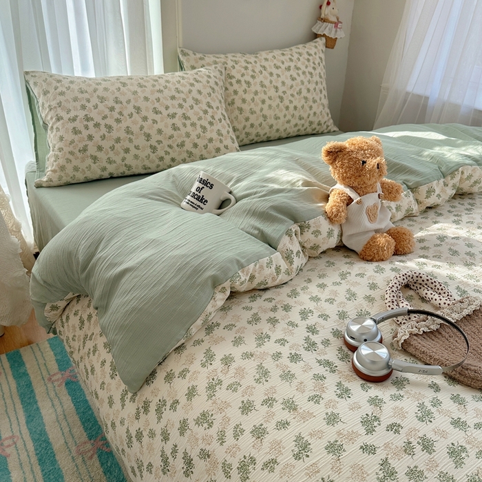 91家纺网 家纺一手货源 找家纺 瑞钰 2025新款甄选三层纱印花四件套 沐风