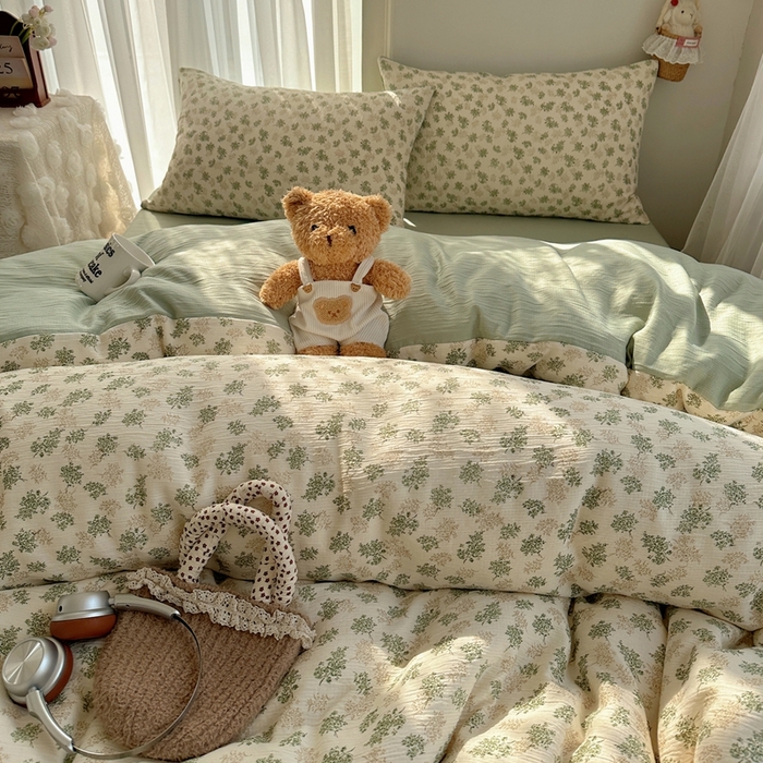 91家纺网 家纺一手货源 找家纺 瑞钰 2025新款甄选三层纱印花四件套 沐风