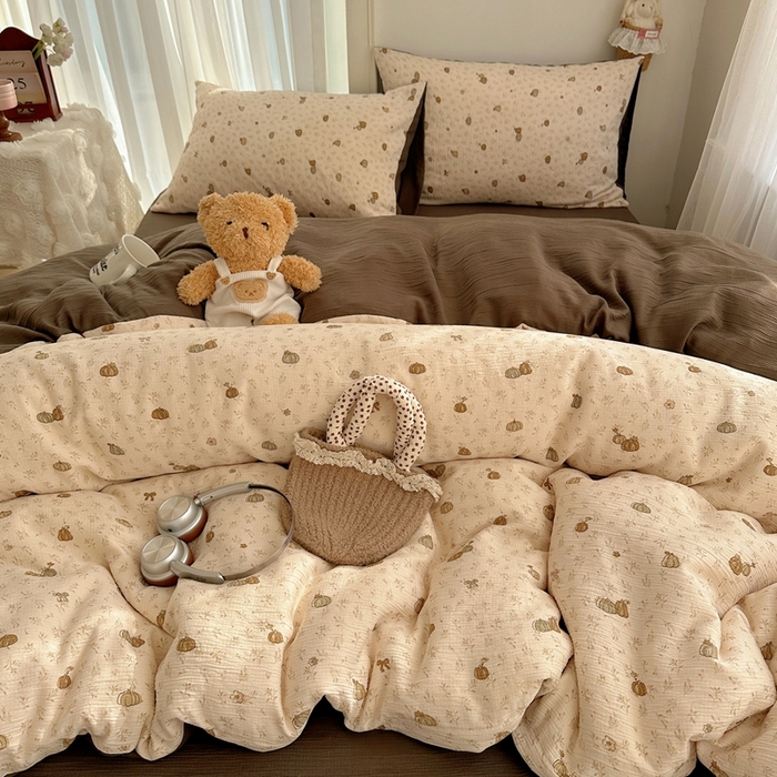 91家纺网 家纺一手货源 找家纺 瑞钰 2025新款甄选三层纱印花四件套 南瓜派