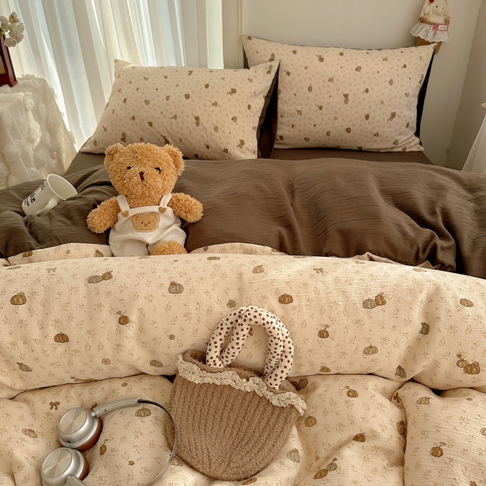 91家纺网 家纺一手货源 找家纺 瑞钰 2025新款甄选三层纱印花四件套 南瓜派