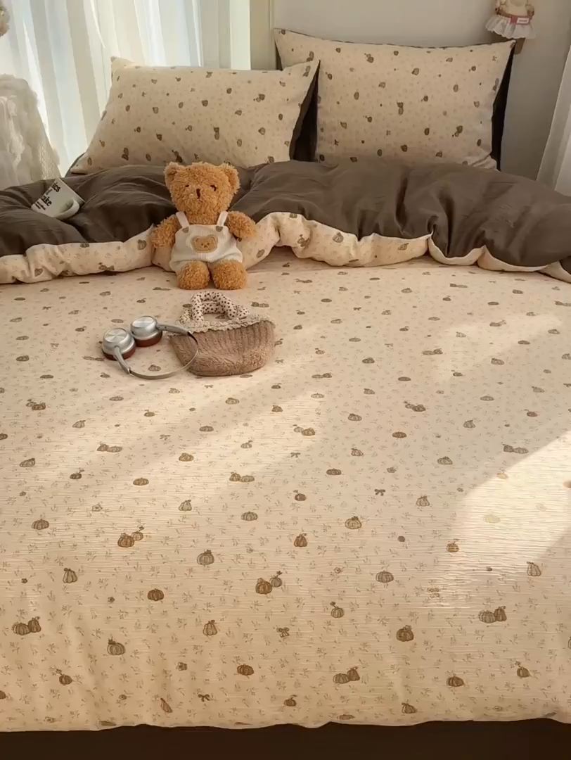 91家纺网 家纺一手货源 找家纺 瑞钰 2025新款甄选三层纱印花四件套 南瓜派