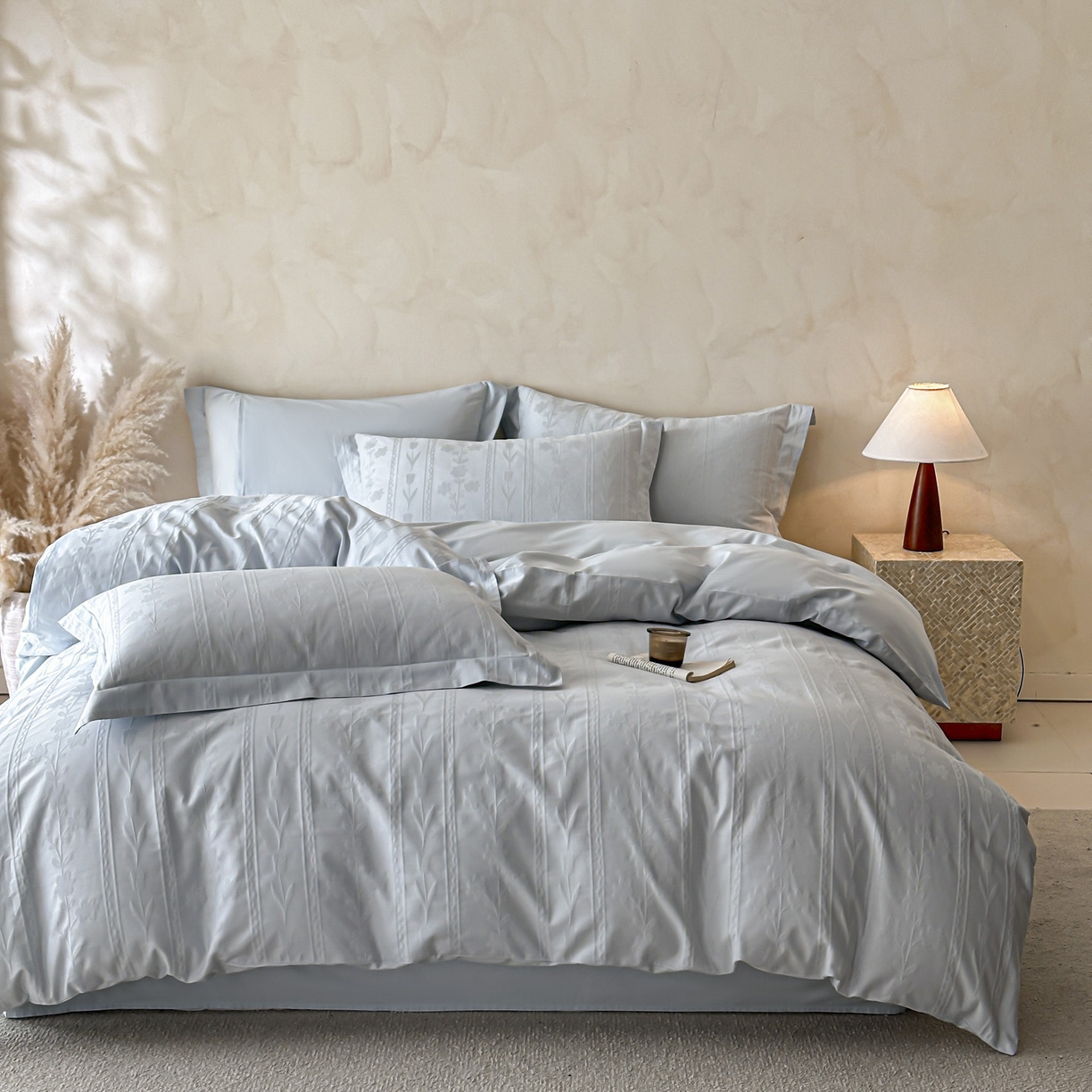 91家纺网 家纺一手货源 找家纺 （总）禾时 2026新款春夏全棉长绒棉立体提花四件套-花屿