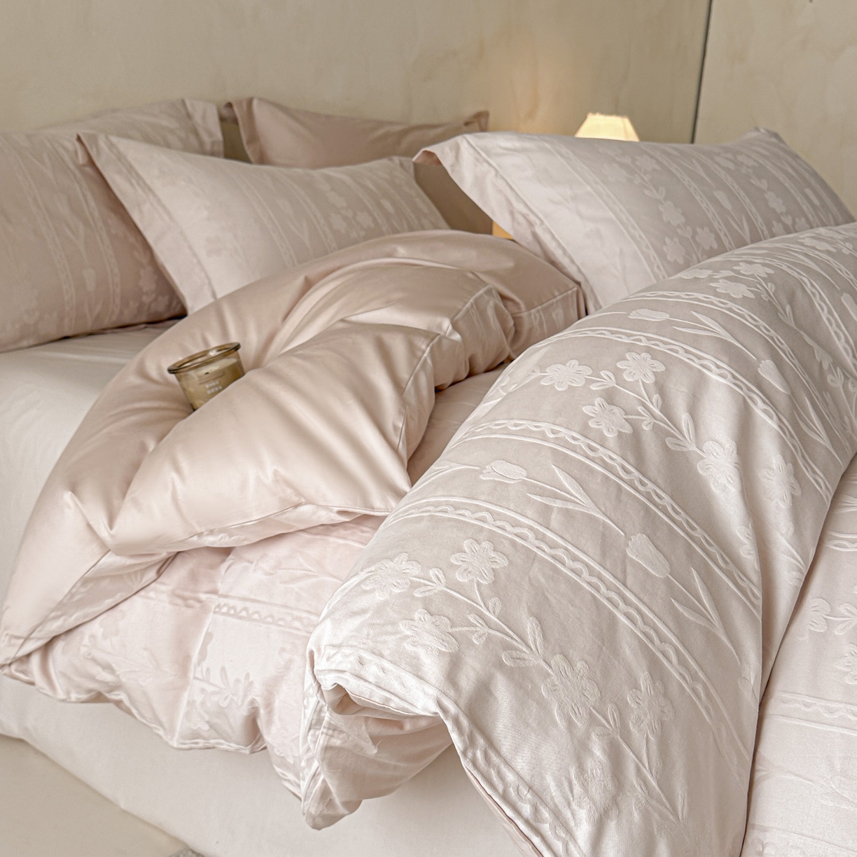 91家纺网 家纺一手货源 找家纺 （总）禾时 2026新款春夏全棉长绒棉立体提花四件套-花屿