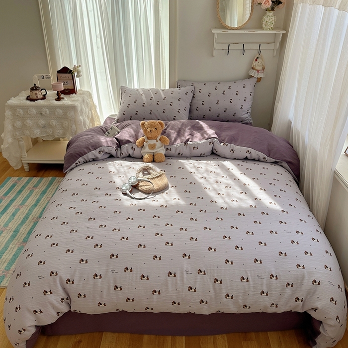 瑞钰 2025新款甄选三层纱印花四件套 葡萄腊肠狗