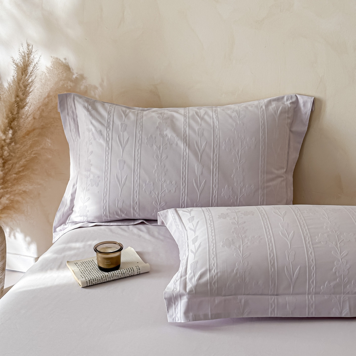 91家纺网 家纺一手货源 找家纺 禾时 2026新款春夏全棉长绒棉立体提花四件套-花屿 香芋紫