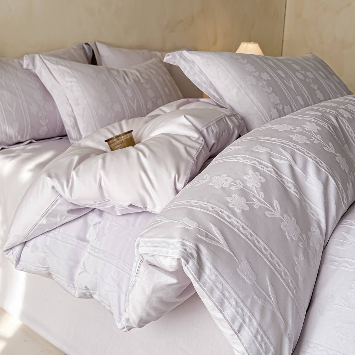 禾时 2026新款春夏全棉长绒棉立体提花四件套-花屿 香芋紫