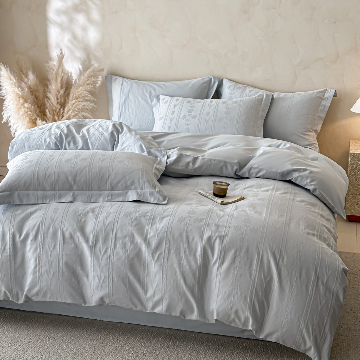 91家纺网 家纺一手货源 找家纺 （总）禾时 2026新款春夏全棉长绒棉立体提花四件套-花屿