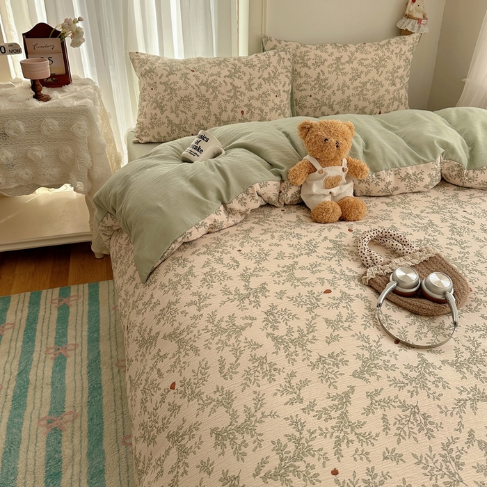 91家纺网 家纺一手货源 找家纺 瑞钰 2025新款甄选三层纱印花四件套 秋月梨