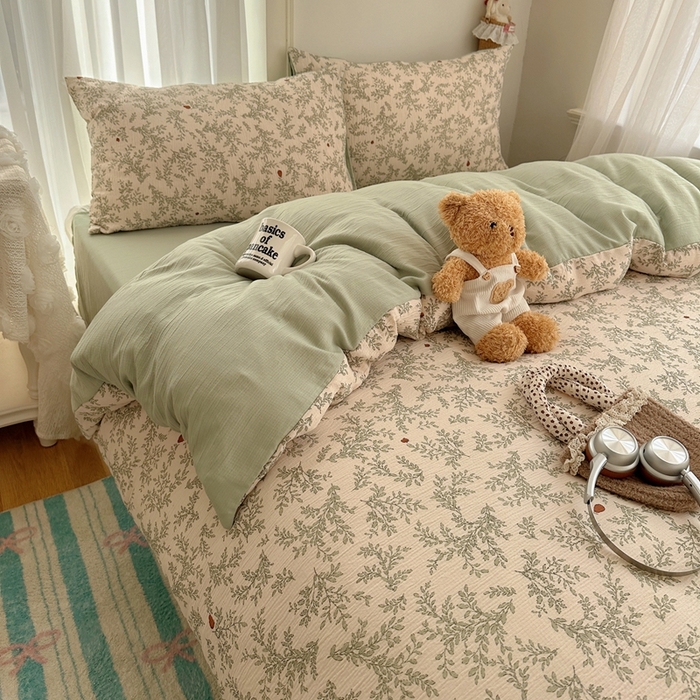 91家纺网 家纺一手货源 找家纺 瑞钰 2025新款甄选三层纱印花四件套 秋月梨