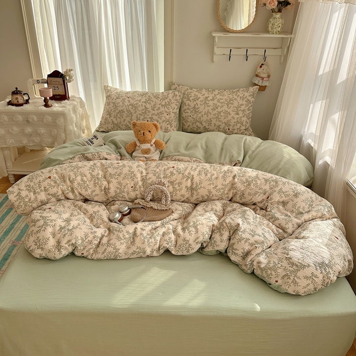 91家纺网 家纺一手货源 找家纺 瑞钰 2025新款甄选三层纱印花四件套 秋月梨