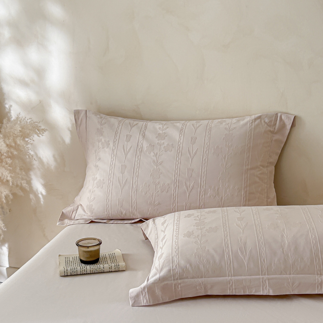 91家纺网 家纺一手货源 找家纺 禾时 2026新款春夏全棉长绒棉立体提花四件套-花屿 芭比粉