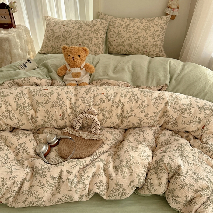 91家纺网 家纺一手货源 找家纺 瑞钰 2025新款甄选三层纱印花四件套 秋月梨