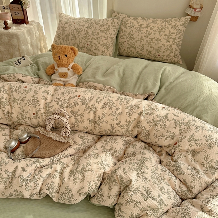 91家纺网 家纺一手货源 找家纺 瑞钰 2025新款甄选三层纱印花四件套 秋月梨