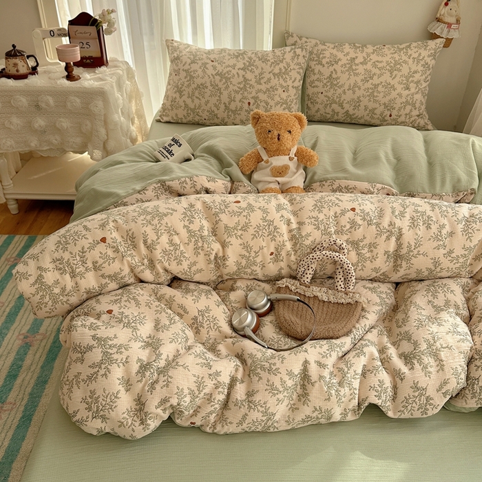 91家纺网 家纺一手货源 找家纺 瑞钰 2025新款甄选三层纱印花四件套 秋月梨