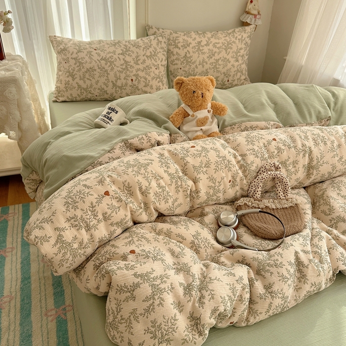 91家纺网 家纺一手货源 找家纺 瑞钰 2025新款甄选三层纱印花四件套 秋月梨