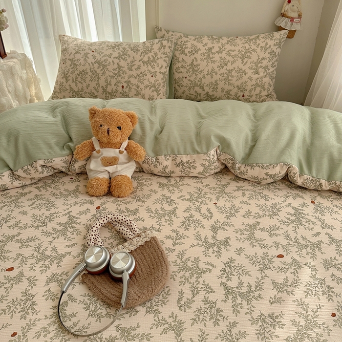 91家纺网 家纺一手货源 找家纺 瑞钰 2025新款甄选三层纱印花四件套 秋月梨