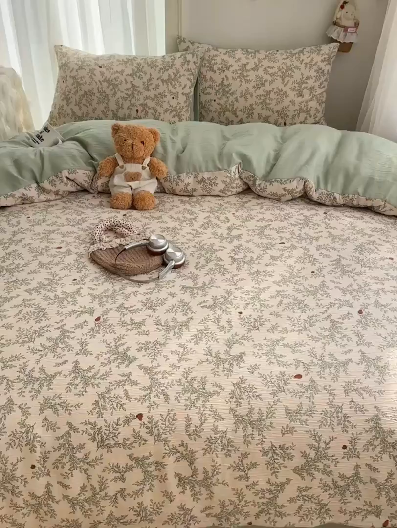 91家纺网 家纺一手货源 找家纺 瑞钰 2025新款甄选三层纱印花四件套 秋月梨