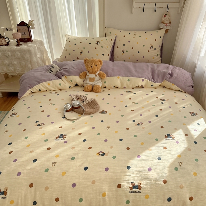 91家纺网 家纺一手货源 找家纺 瑞钰 2025新款甄选三层纱印花四件套 糖豆腊肠狗