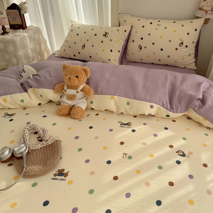 91家纺网 家纺一手货源 找家纺 瑞钰 2025新款甄选三层纱印花四件套 糖豆腊肠狗