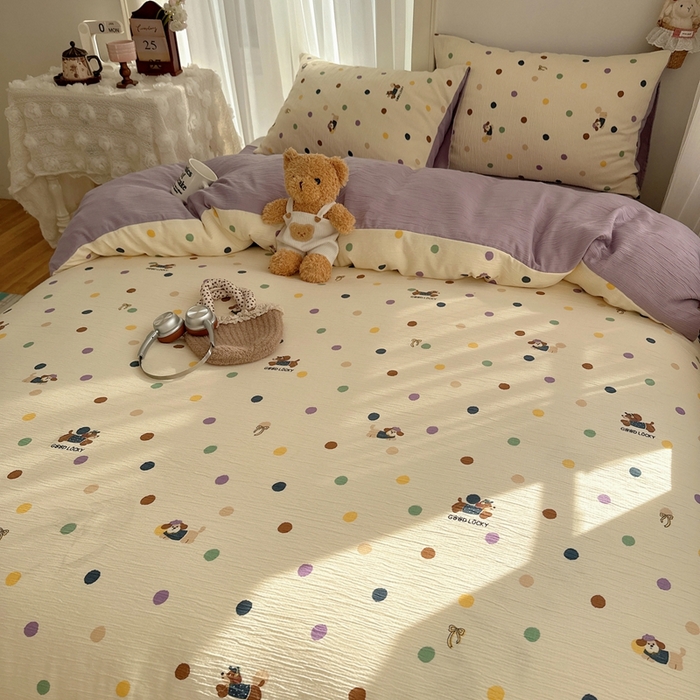 91家纺网 家纺一手货源 找家纺 瑞钰 2025新款甄选三层纱印花四件套 糖豆腊肠狗