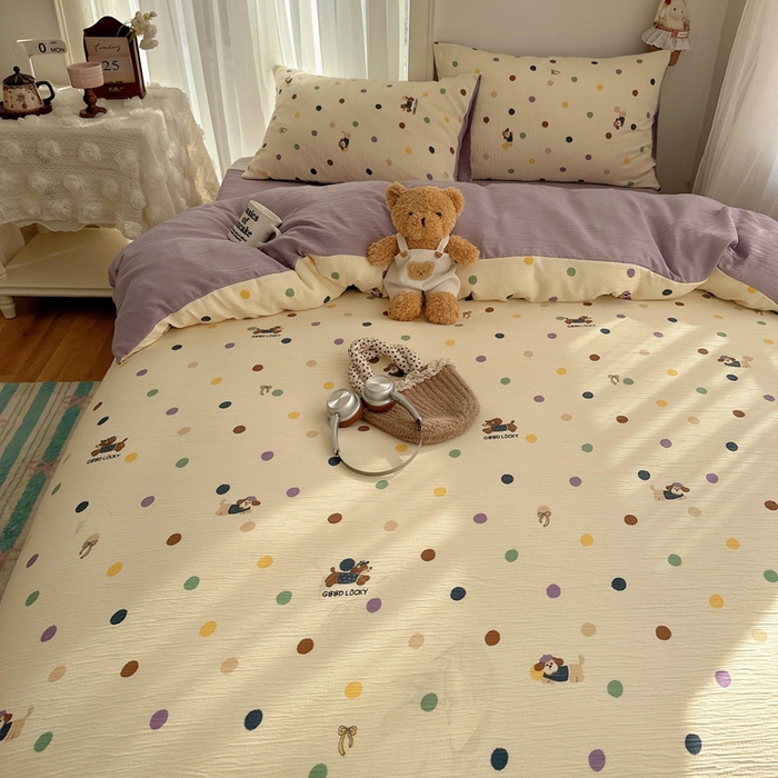 91家纺网 家纺一手货源 找家纺 瑞钰 2025新款甄选三层纱印花四件套 糖豆腊肠狗