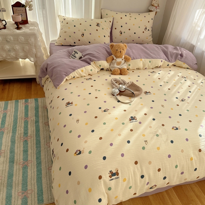 91家纺网 家纺一手货源 找家纺 瑞钰 2025新款甄选三层纱印花四件套 糖豆腊肠狗