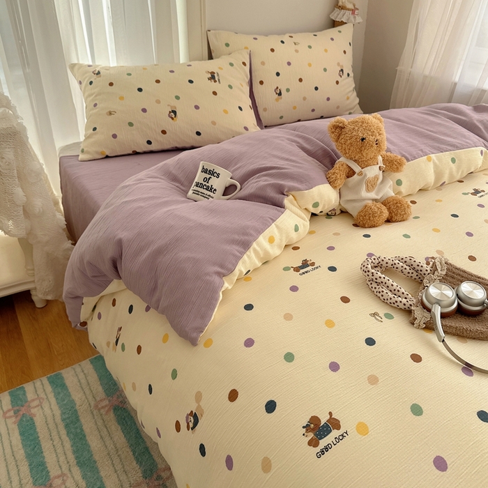 91家纺网 家纺一手货源 找家纺 瑞钰 2025新款甄选三层纱印花四件套 糖豆腊肠狗