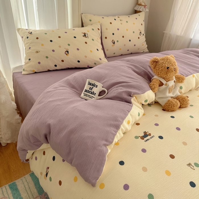 91家纺网 家纺一手货源 找家纺 瑞钰 2025新款甄选三层纱印花四件套 糖豆腊肠狗