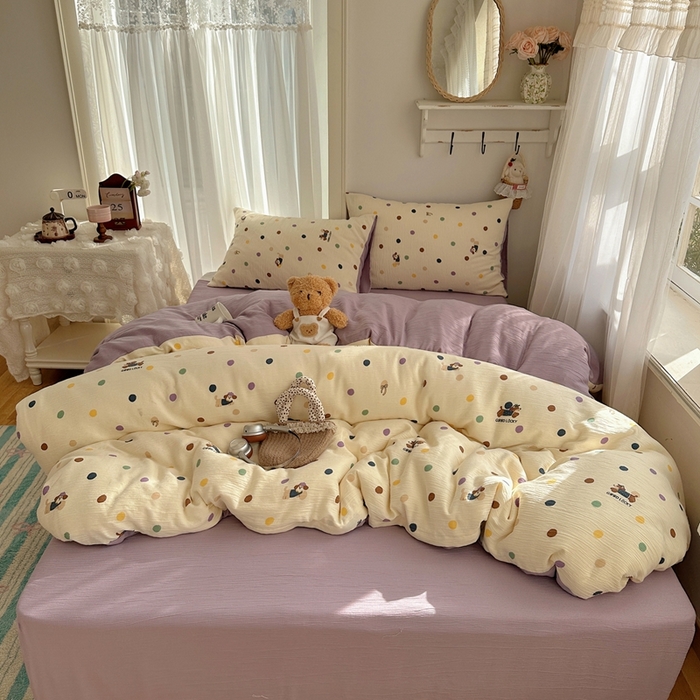 91家纺网 家纺一手货源 找家纺 瑞钰 2025新款甄选三层纱印花四件套 糖豆腊肠狗