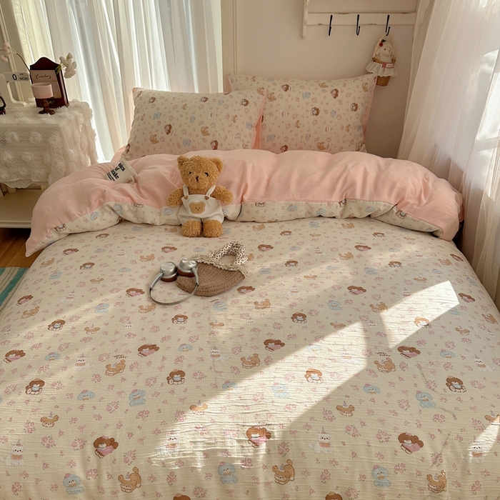 91家纺网 家纺一手货源 找家纺 瑞钰 2025新款甄选三层纱印花四件套 小狗集合会