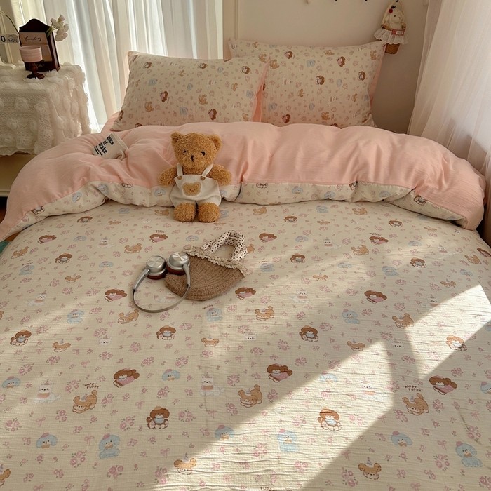 91家纺网 家纺一手货源 找家纺 瑞钰 2025新款甄选三层纱印花四件套 小狗集合会