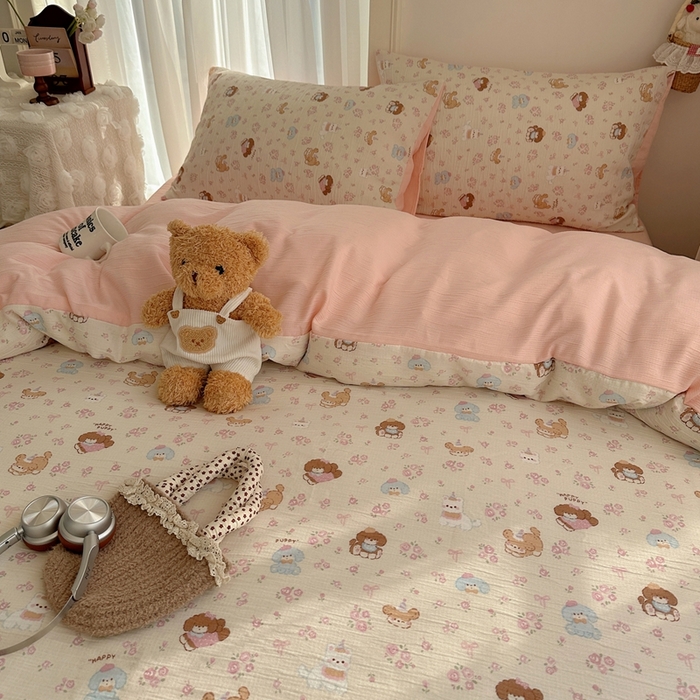 91家纺网 家纺一手货源 找家纺 瑞钰 2025新款甄选三层纱印花四件套 小狗集合会