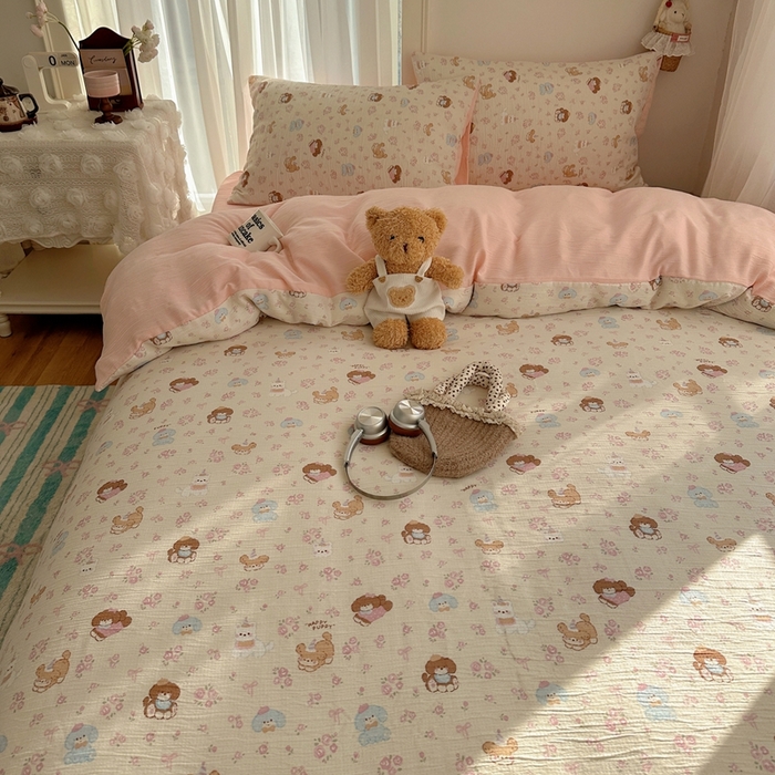 91家纺网 家纺一手货源 找家纺 瑞钰 2025新款甄选三层纱印花四件套 小狗集合会