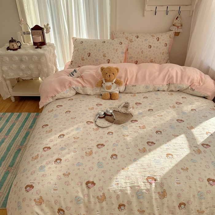 91家纺网 家纺一手货源 找家纺 瑞钰 2025新款甄选三层纱印花四件套 小狗集合会