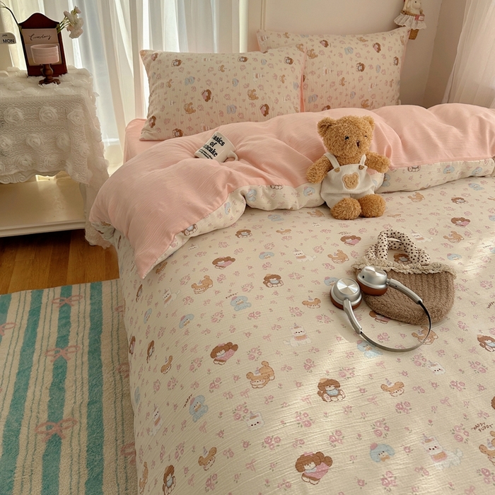 91家纺网 家纺一手货源 找家纺 瑞钰 2025新款甄选三层纱印花四件套 小狗集合会