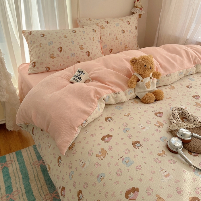 91家纺网 家纺一手货源 找家纺 瑞钰 2025新款甄选三层纱印花四件套 小狗集合会