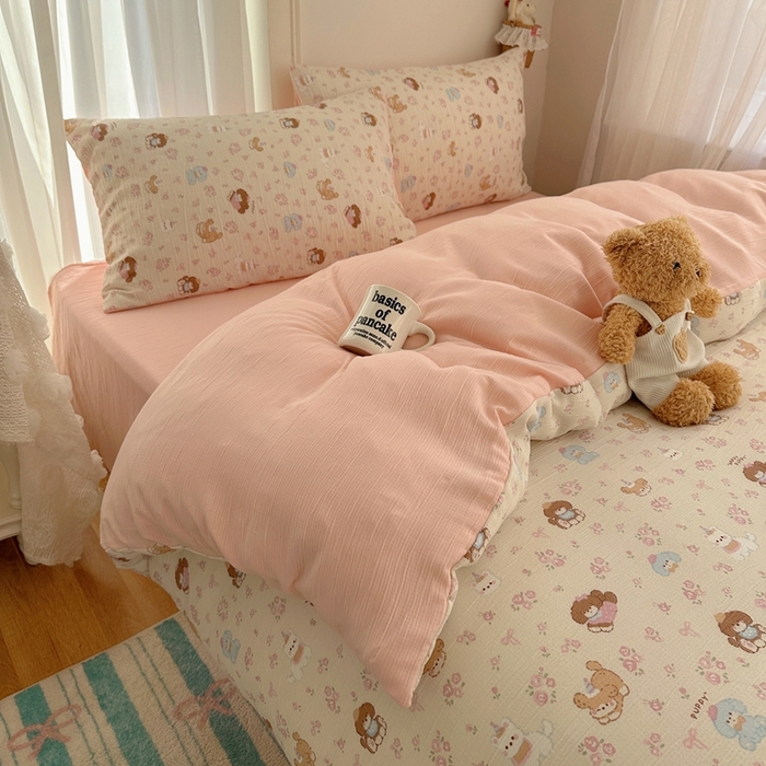 91家纺网 家纺一手货源 找家纺 瑞钰 2025新款甄选三层纱印花四件套 小狗集合会