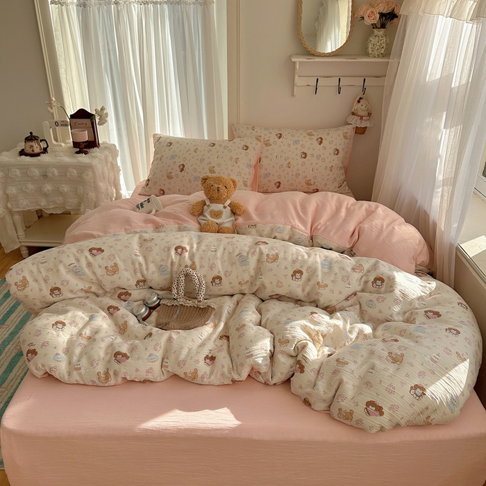 91家纺网 家纺一手货源 找家纺 瑞钰 2025新款甄选三层纱印花四件套 小狗集合会