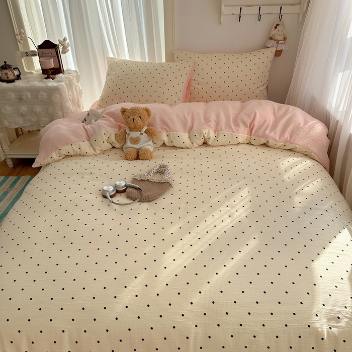 91家纺网 家纺一手货源 找家纺 瑞钰 2025新款甄选三层纱印花四件套 小黑豆