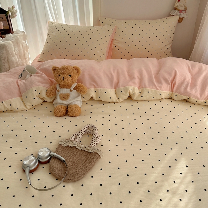 91家纺网 家纺一手货源 找家纺 瑞钰 2025新款甄选三层纱印花四件套 小黑豆