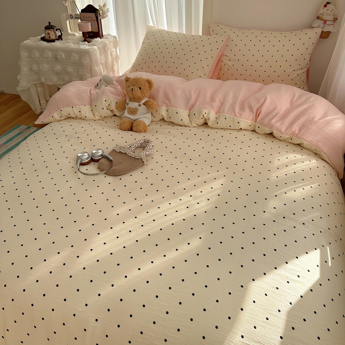 91家纺网 家纺一手货源 找家纺 瑞钰 2025新款甄选三层纱印花四件套 小黑豆