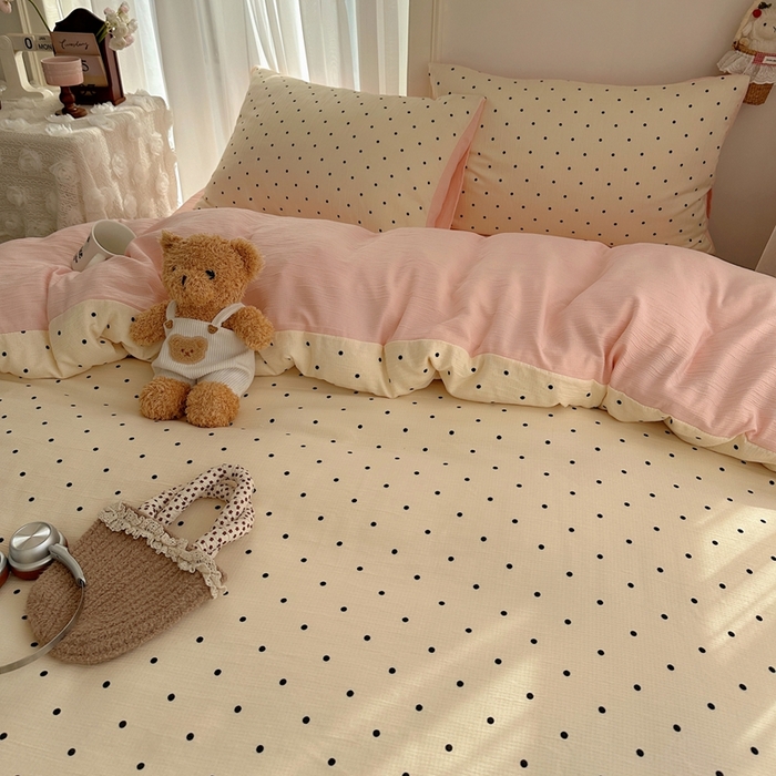 91家纺网 家纺一手货源 找家纺 瑞钰 2025新款甄选三层纱印花四件套 小黑豆