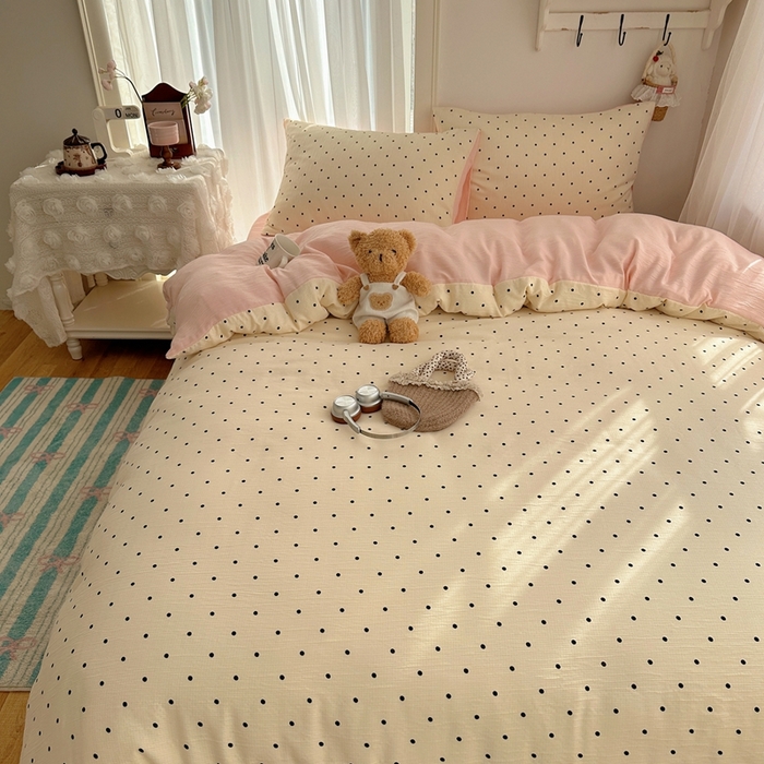 91家纺网 家纺一手货源 找家纺 瑞钰 2025新款甄选三层纱印花四件套 小黑豆