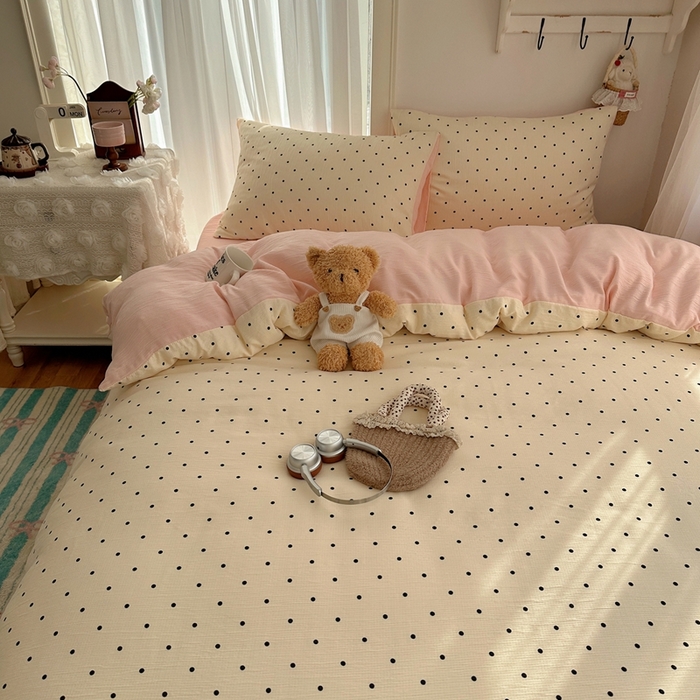 91家纺网 家纺一手货源 找家纺 瑞钰 2025新款甄选三层纱印花四件套 小黑豆