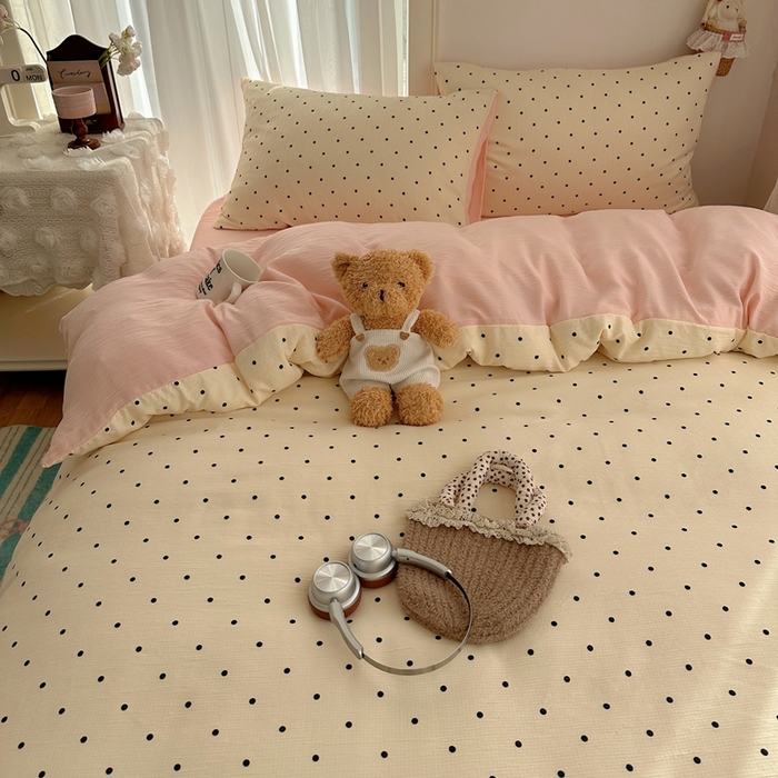 91家纺网 家纺一手货源 找家纺 瑞钰 2025新款甄选三层纱印花四件套 小黑豆