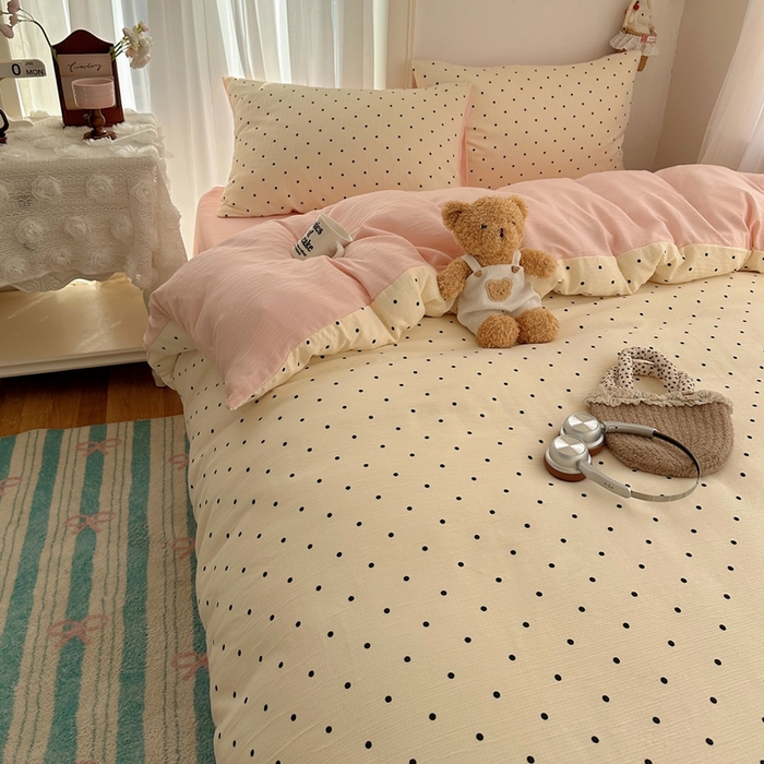 91家纺网 家纺一手货源 找家纺 瑞钰 2025新款甄选三层纱印花四件套 小黑豆