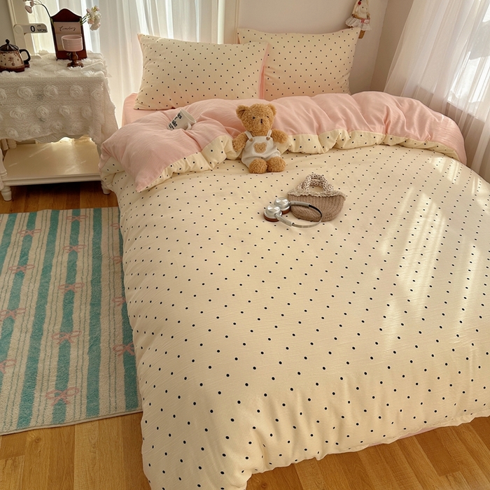 91家纺网 家纺一手货源 找家纺 瑞钰 2025新款甄选三层纱印花四件套 小黑豆